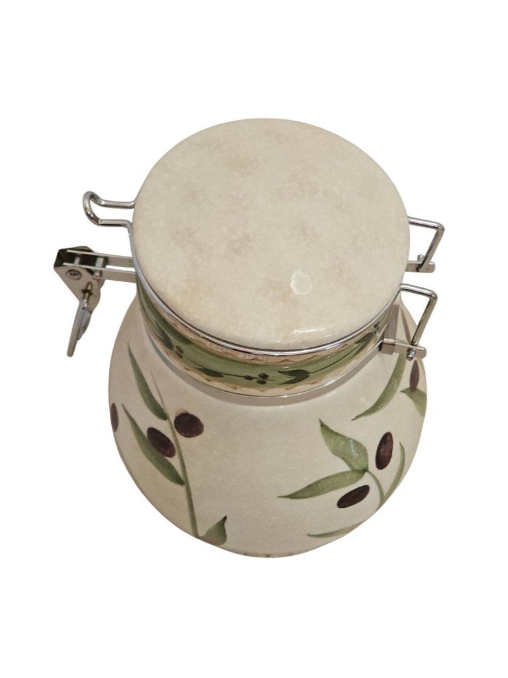 Oneida Oliveto Medium Canister 8" handpainted stoneware Italian inspired olive g - Picture 5 of 8